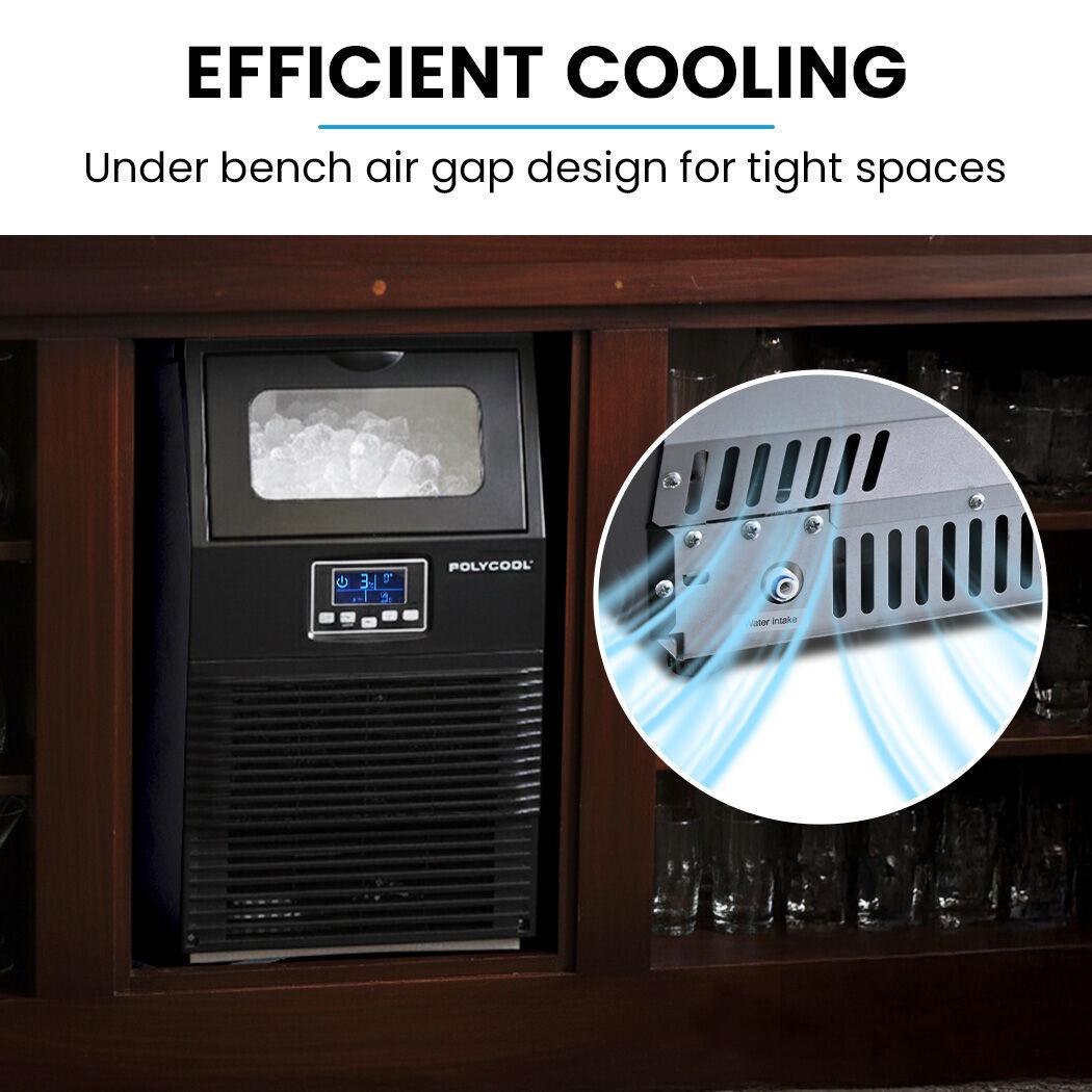 POLYCOOL Commercial Ice Maker Machine, up to 35kg/24hr, Timer & Self Cleaning Programs.