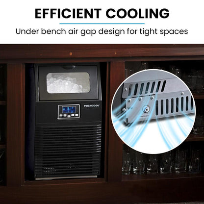 POLYCOOL Commercial Ice Maker Machine, up to 35kg/24hr, Timer & Self Cleaning Programs.