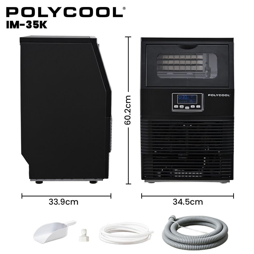 POLYCOOL Commercial Ice Maker Machine, up to 35kg/24hr, Timer & Self Cleaning Programs.
