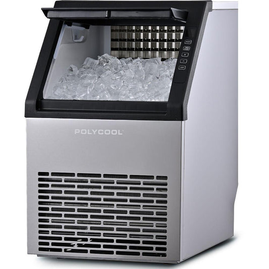 POLYCOOL Commercial Ice Maker Machine, up to 45kg/24hr, Timer & Self Cleaning Programs.