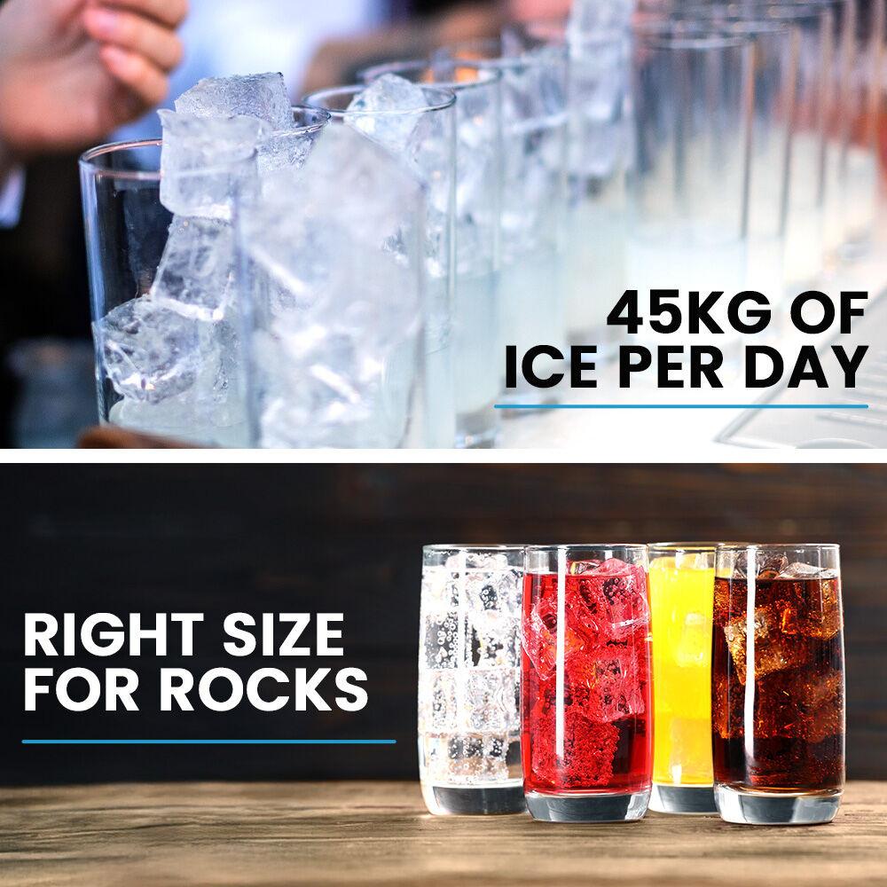POLYCOOL Commercial Ice Maker Machine, up to 45kg/24hr, Timer & Self Cleaning Programs.