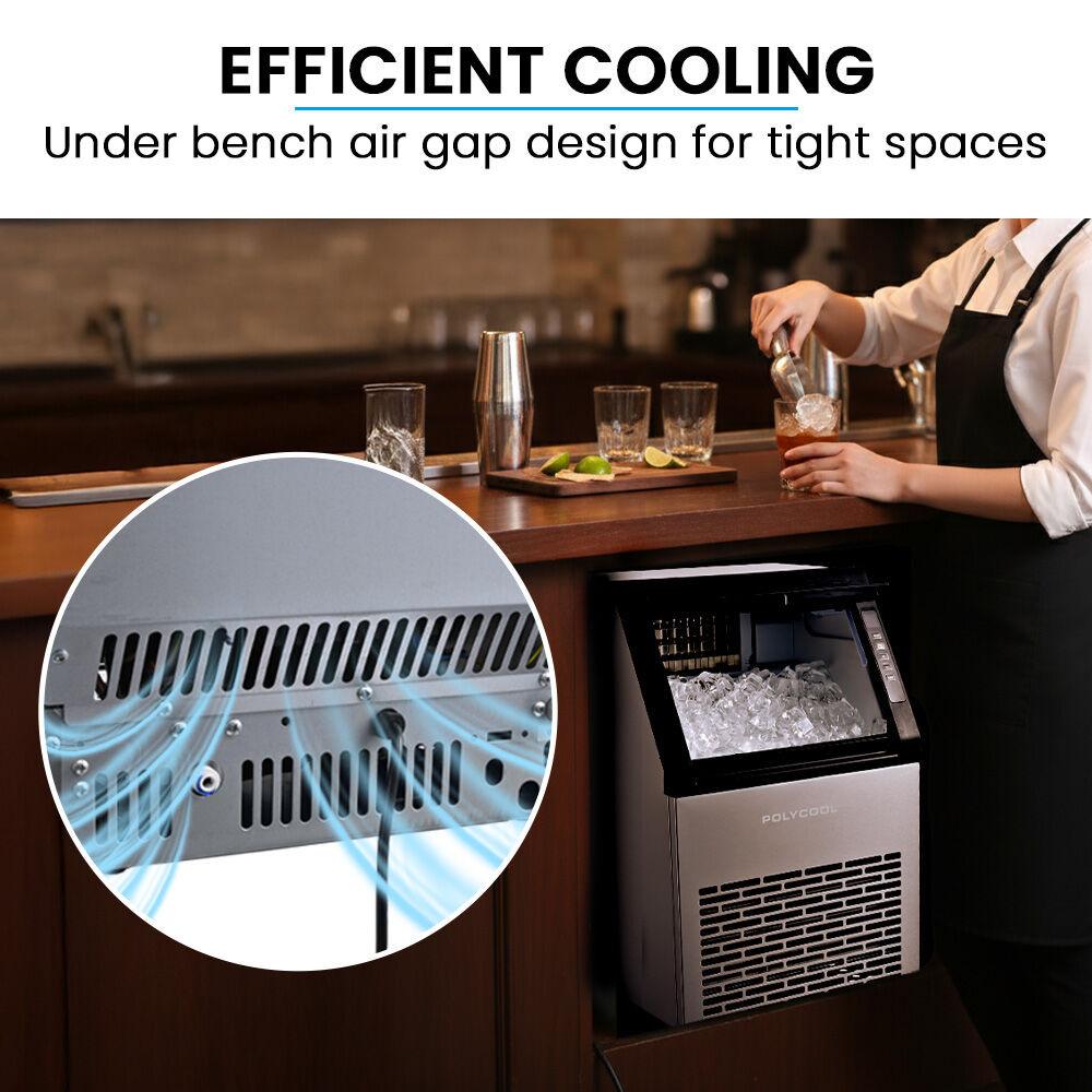 POLYCOOL Commercial Ice Maker Machine, up to 45kg/24hr, Timer & Self Cleaning Programs.