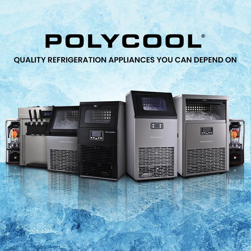 POLYCOOL Commercial Ice Maker Machine, up to 45kg/24hr, Timer & Self Cleaning Programs.