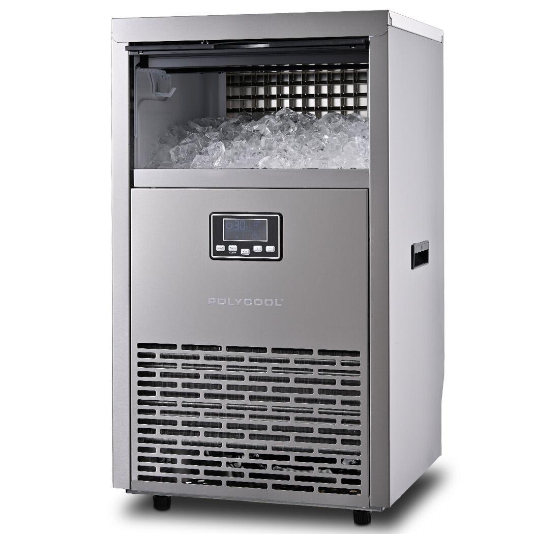 POLYCOOL Commercial Ice Maker Machine, up to 75kg/24hr, Timer & Self Cleaning Programs.