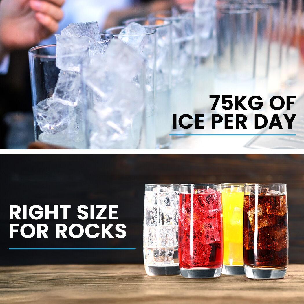 POLYCOOL Commercial Ice Maker Machine, up to 75kg/24hr, Timer & Self Cleaning Programs.