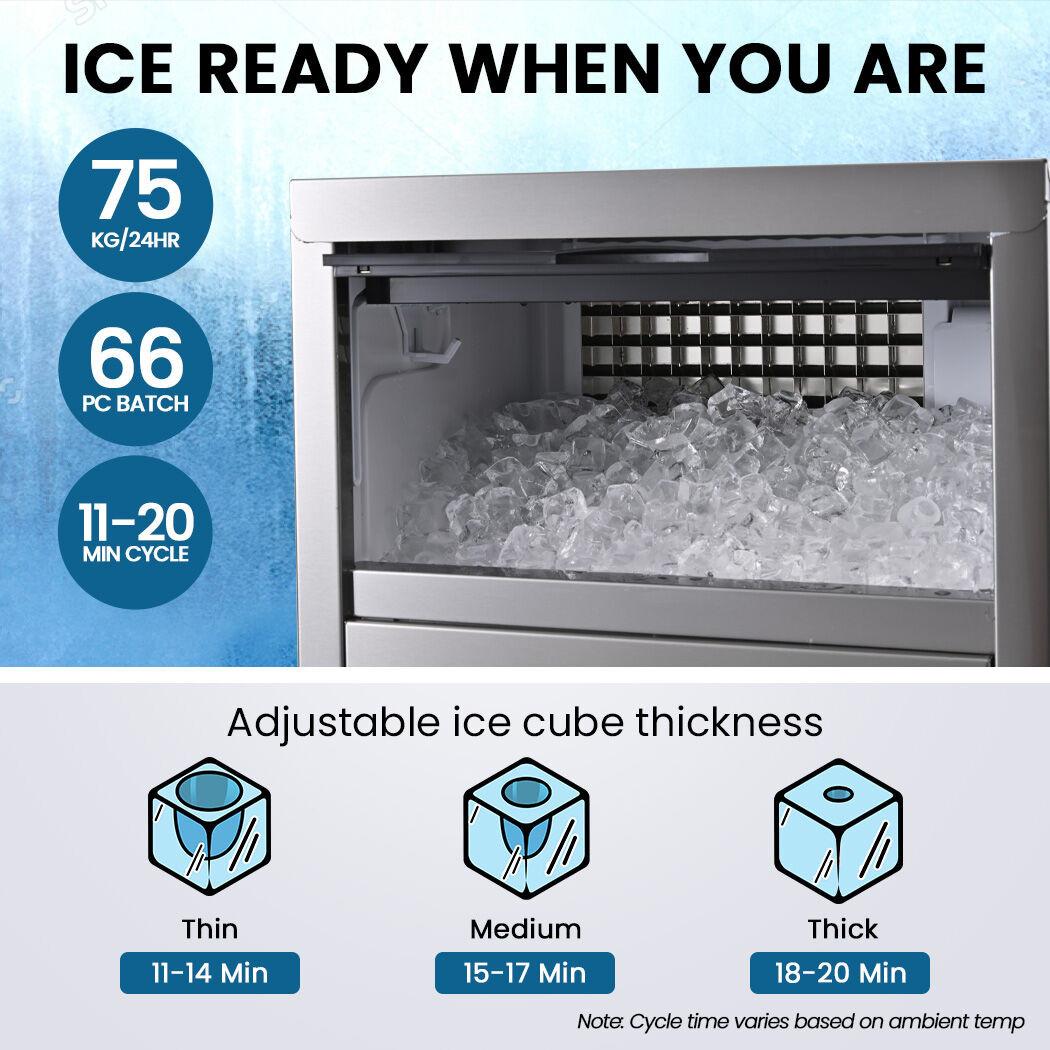 POLYCOOL Commercial Ice Maker Machine, up to 75kg/24hr, Timer & Self Cleaning Programs.