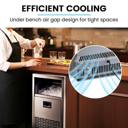 POLYCOOL Commercial Ice Maker Machine, up to 75kg/24hr, Timer & Self Cleaning Programs.