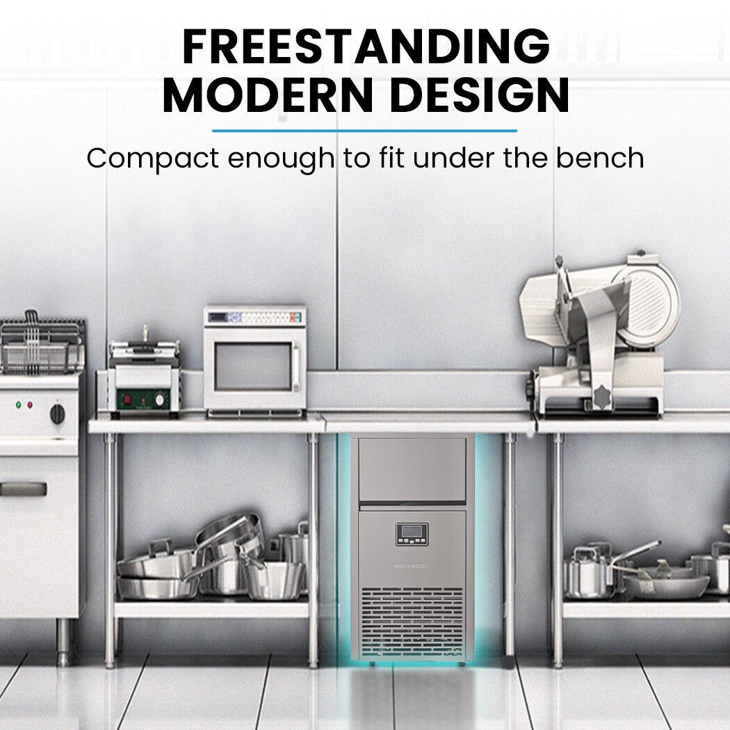 POLYCOOL Commercial Ice Maker Machine, up to 75kg/24hr, Timer & Self Cleaning Programs.