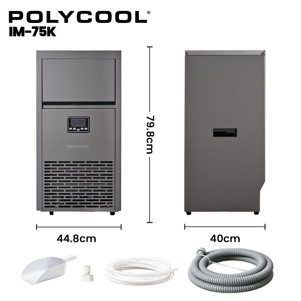 POLYCOOL Commercial Ice Maker Machine, up to 75kg/24hr, Timer & Self Cleaning Programs.