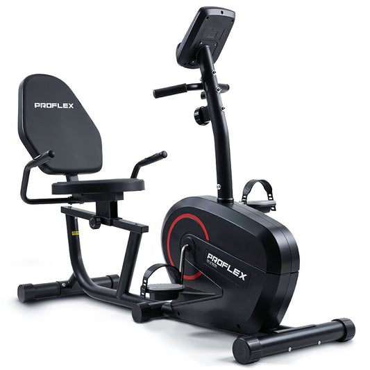 PROFLEX Magnetic Recumbent Exercise Bike, LCD Display, Heart Rate Sensors, Adjustable Seat, 8-Level Resistance, Comfortable Seated Home Cardio Fitness Machine.