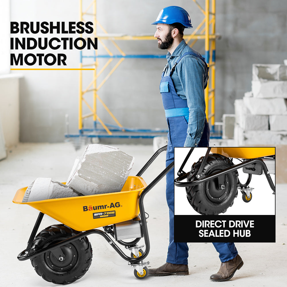Baumr-AG 40V Battery Powered Wheelbarrow Motorised Electric, 80L Bucket Volume, 260kg Capacity.