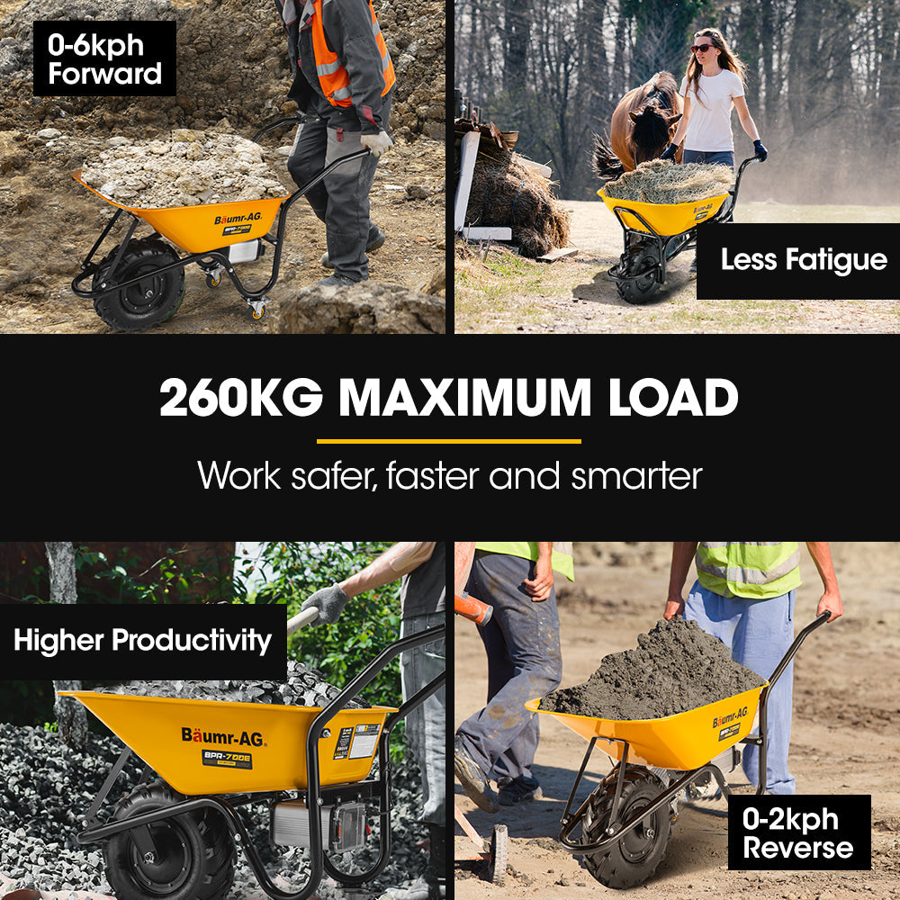 Baumr-AG 40V Battery Powered Wheelbarrow Motorised Electric, 80L Bucket Volume, 260kg Capacity.