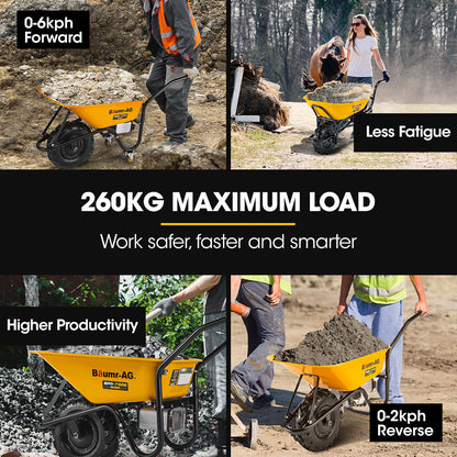 Baumr-AG 40V Battery Powered Wheelbarrow Motorised Electric, 80L Bucket Volume, 260kg Capacity.
