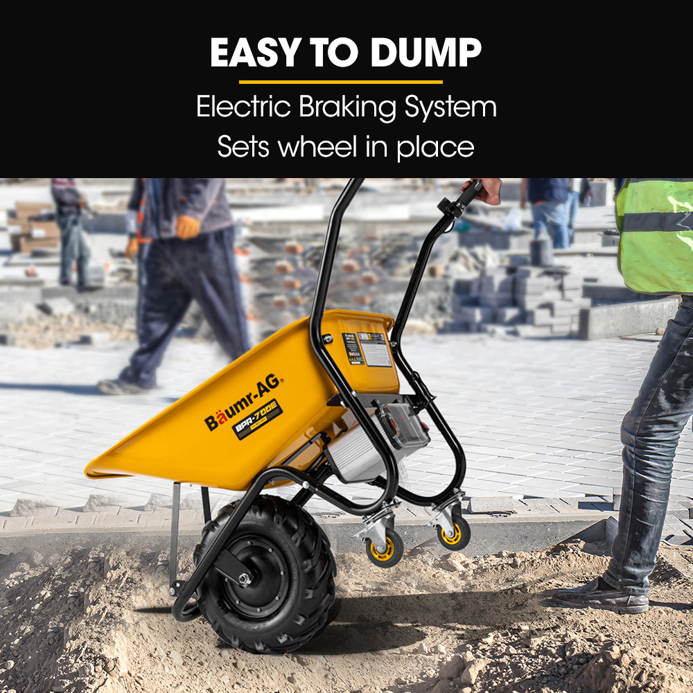 Baumr-AG 40V Battery Powered Wheelbarrow Motorised Electric, 80L Bucket Volume, 260kg Capacity.