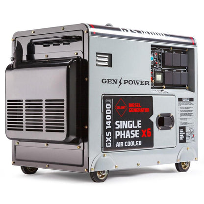 GENPOWER 8.4kW Peak 6kW Rated Commercial Diesel Generator, Electric Key Start, 6 x 15A, Single Phase.