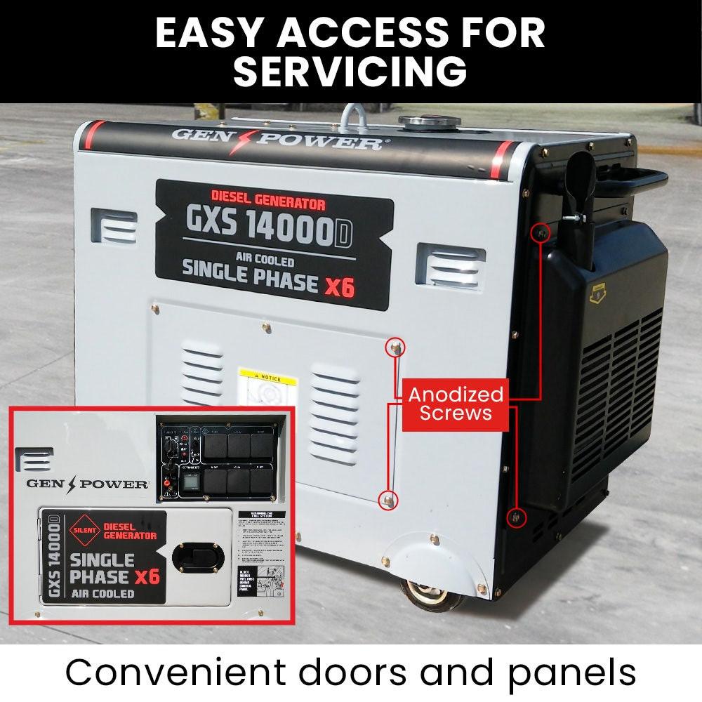 GENPOWER 8.4kW Peak 6kW Rated Commercial Diesel Generator, Electric Key Start, 6 x 15A, Single Phase.