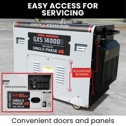 GENPOWER 8.4kW Peak 6kW Rated Commercial Diesel Generator, Electric Key Start, 6 x 15A, Single Phase.