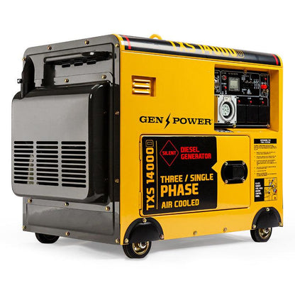 GENPOWER 7kW Peak 5kW Rated Commercial Diesel Generator, Electric Key Start, 1 x 20A 415V 3 Phase, 3 x 15A 240V.