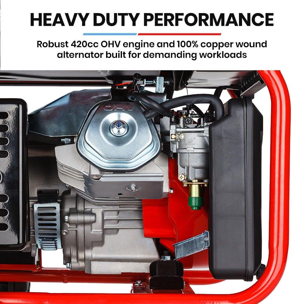 GENPOWER Portable Petrol Generator 8.4kW Max 6kW Rated Single Phase 18HP 420cc 4-Stroke Engine.