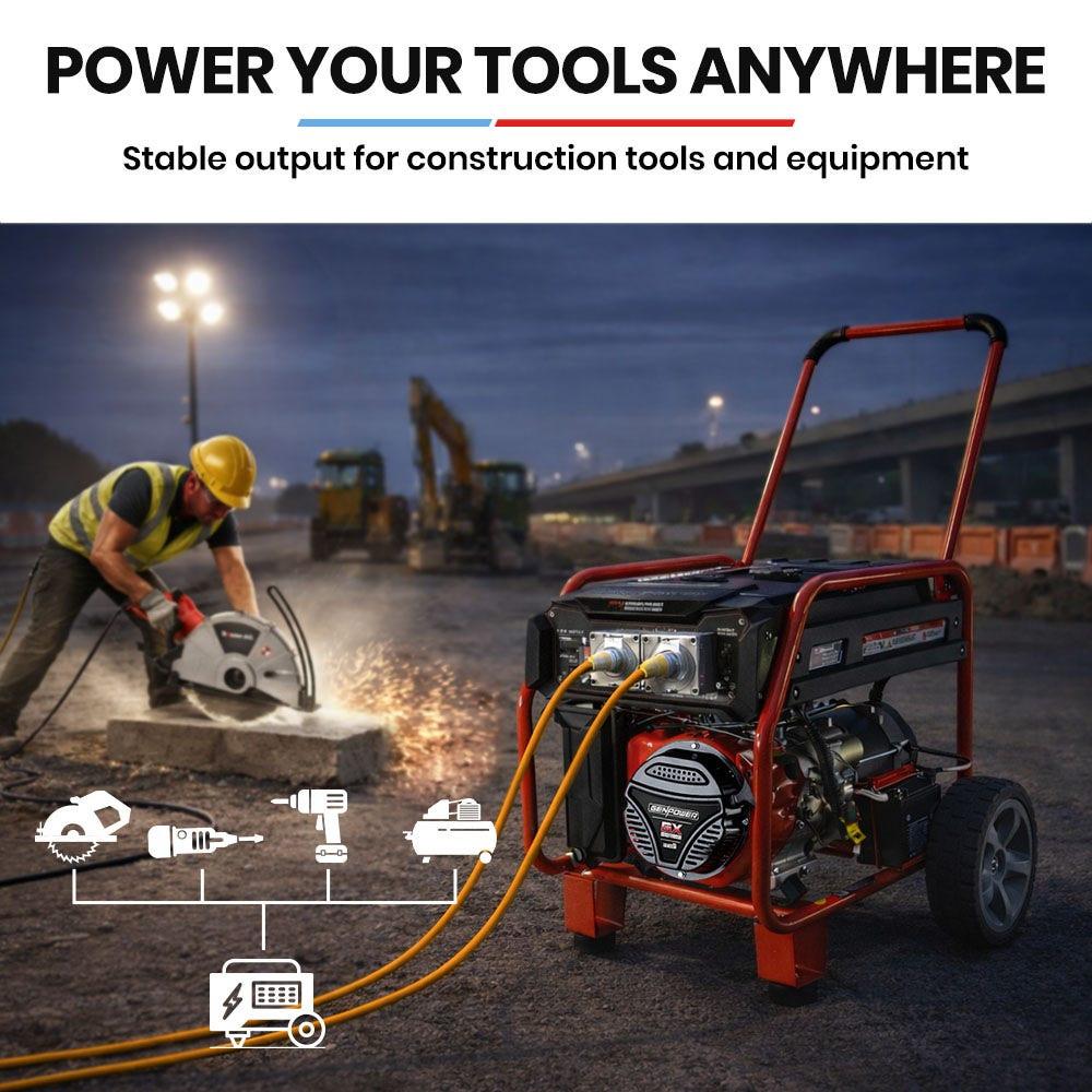 GENPOWER Portable Petrol Generator 8.4kW Max 6kW Rated Single Phase 18HP 420cc 4-Stroke Engine.