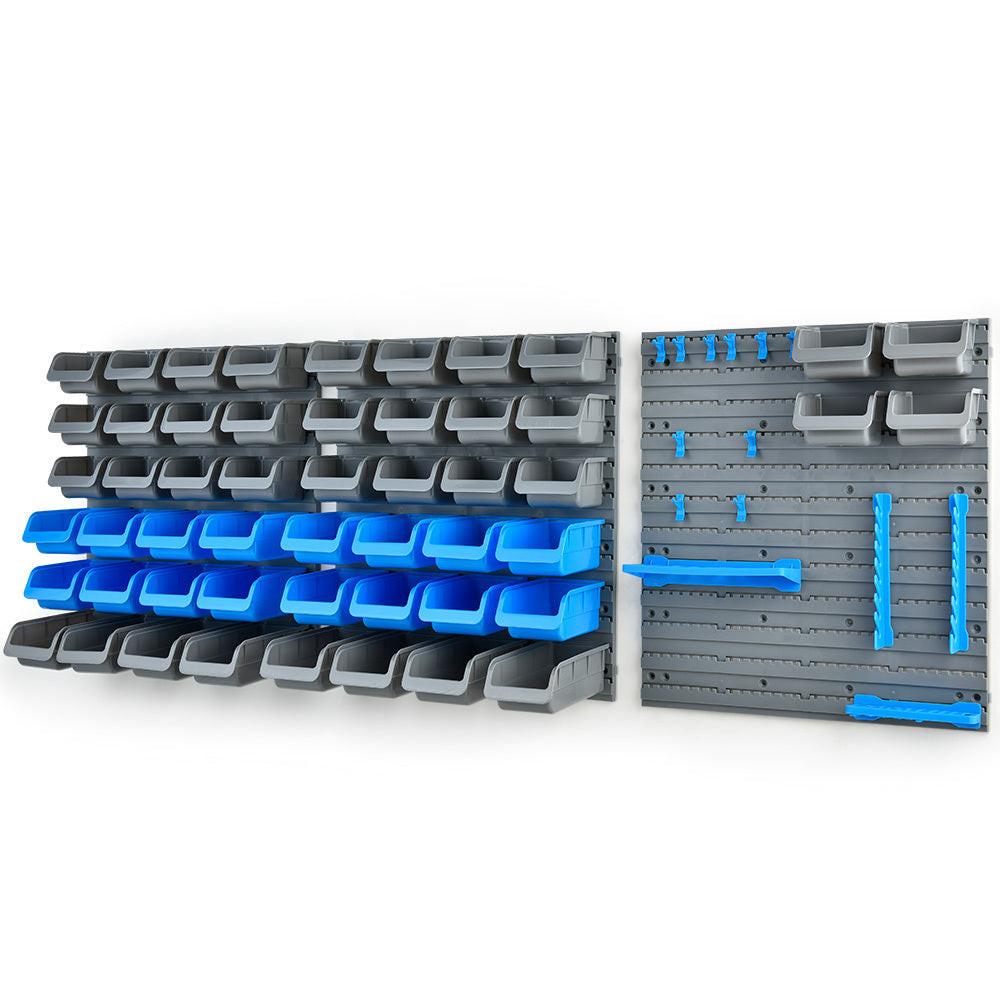 BAUMR-AG 69pc Wall Mounted Parts Bin Rack with Tool Holders - Blue.