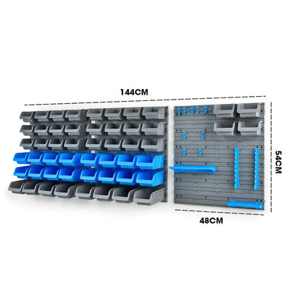 BAUMR-AG 69pc Wall Mounted Parts Bin Rack with Tool Holders - Blue.