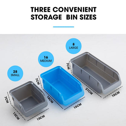 BAUMR-AG 69pc Wall Mounted Parts Bin Rack with Tool Holders - Blue.