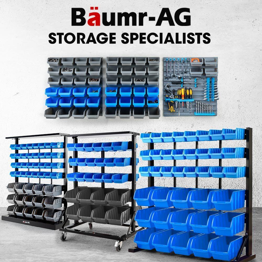 BAUMR-AG 69pc Wall Mounted Parts Bin Rack with Tool Holders - Blue.