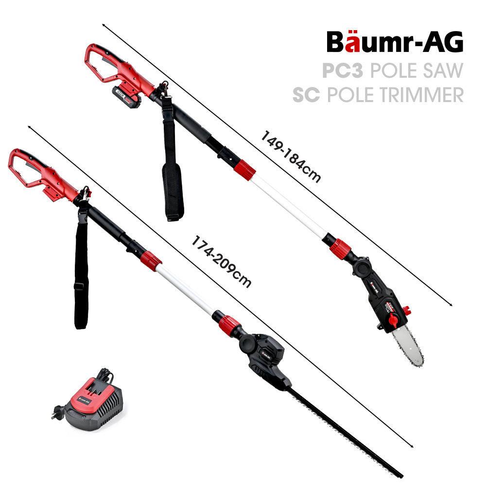 BAUMR-AG 20V SYNC Cordless Pole Saw & Hedge Trimmer Combo, 8 inch Chainsaw Pruner, Telescopic Handle, with Battery and Charger Kit.