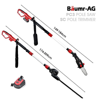 BAUMR-AG 20V SYNC Cordless Pole Saw & Hedge Trimmer Combo, 8 inch Chainsaw Pruner, Telescopic Handle, with Battery and Charger Kit.