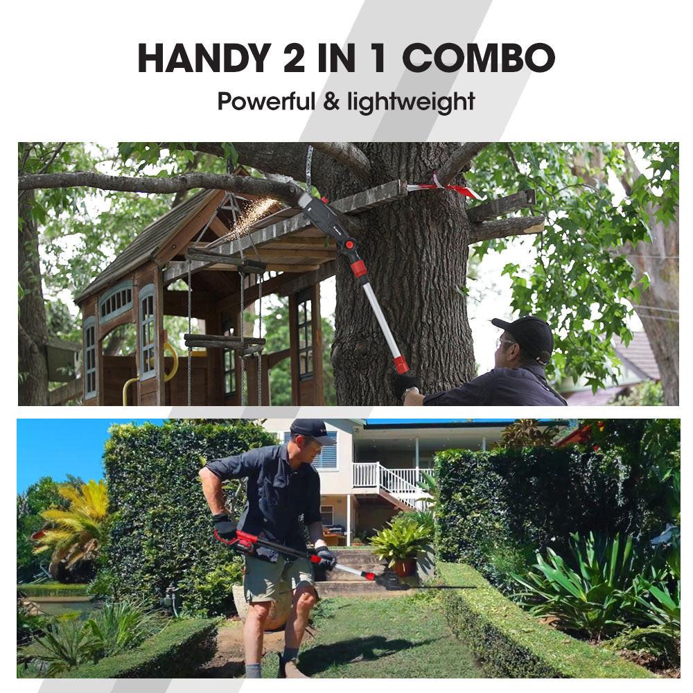 BAUMR-AG 20V SYNC Cordless Pole Saw & Hedge Trimmer Combo, 8 inch Chainsaw Pruner, Telescopic Handle, with Battery and Charger Kit.
