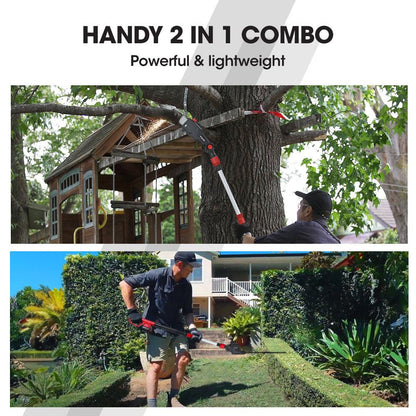 BAUMR-AG 20V SYNC Cordless Pole Saw & Hedge Trimmer Combo, 8 inch Chainsaw Pruner, Telescopic Handle, with Battery and Charger Kit.