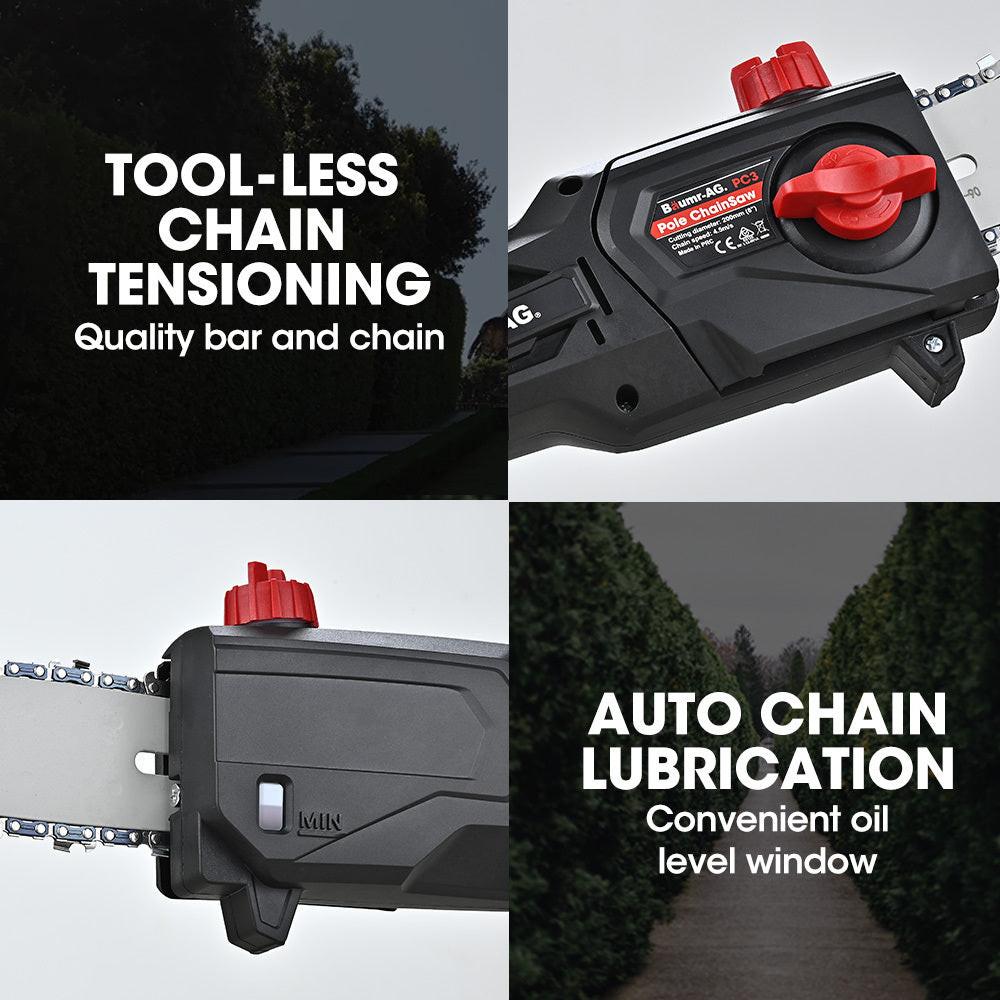 BAUMR-AG 20V SYNC Cordless Pole Saw & Hedge Trimmer Combo, 8 inch Chainsaw Pruner, Telescopic Handle, with Battery and Charger Kit.