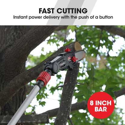BAUMR-AG 20V SYNC Cordless Pole Saw & Hedge Trimmer Combo, 8 inch Chainsaw Pruner, Telescopic Handle, with Battery and Charger Kit.