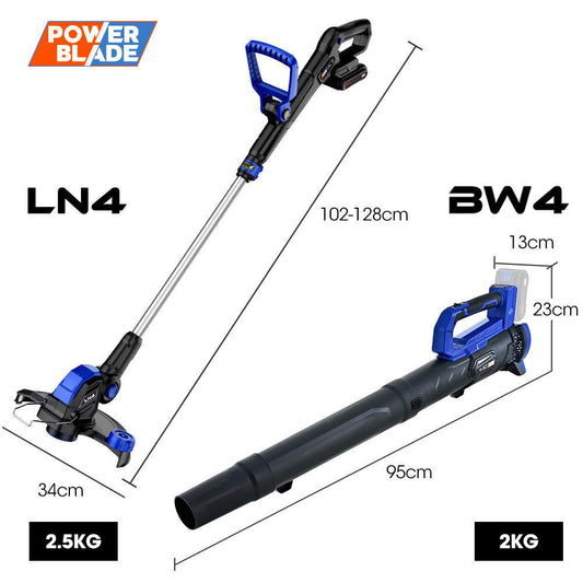 POWERBLADE 20V Leaf Blower & Line Trimmer / Edger Combo, Kit with 4.0Ah Battery & Fast Charger.
