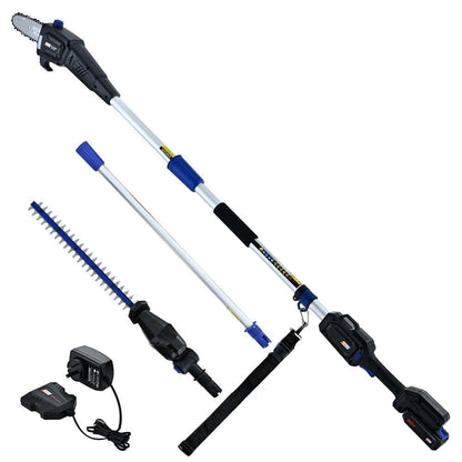 POWERBLADE 20V Cordless Pole Saw & Hedge Trimmer Combo, 8" Chainsaw Pruner & 20" Hedger, Telescopic Handle, Battery and Fast Charger Kit.