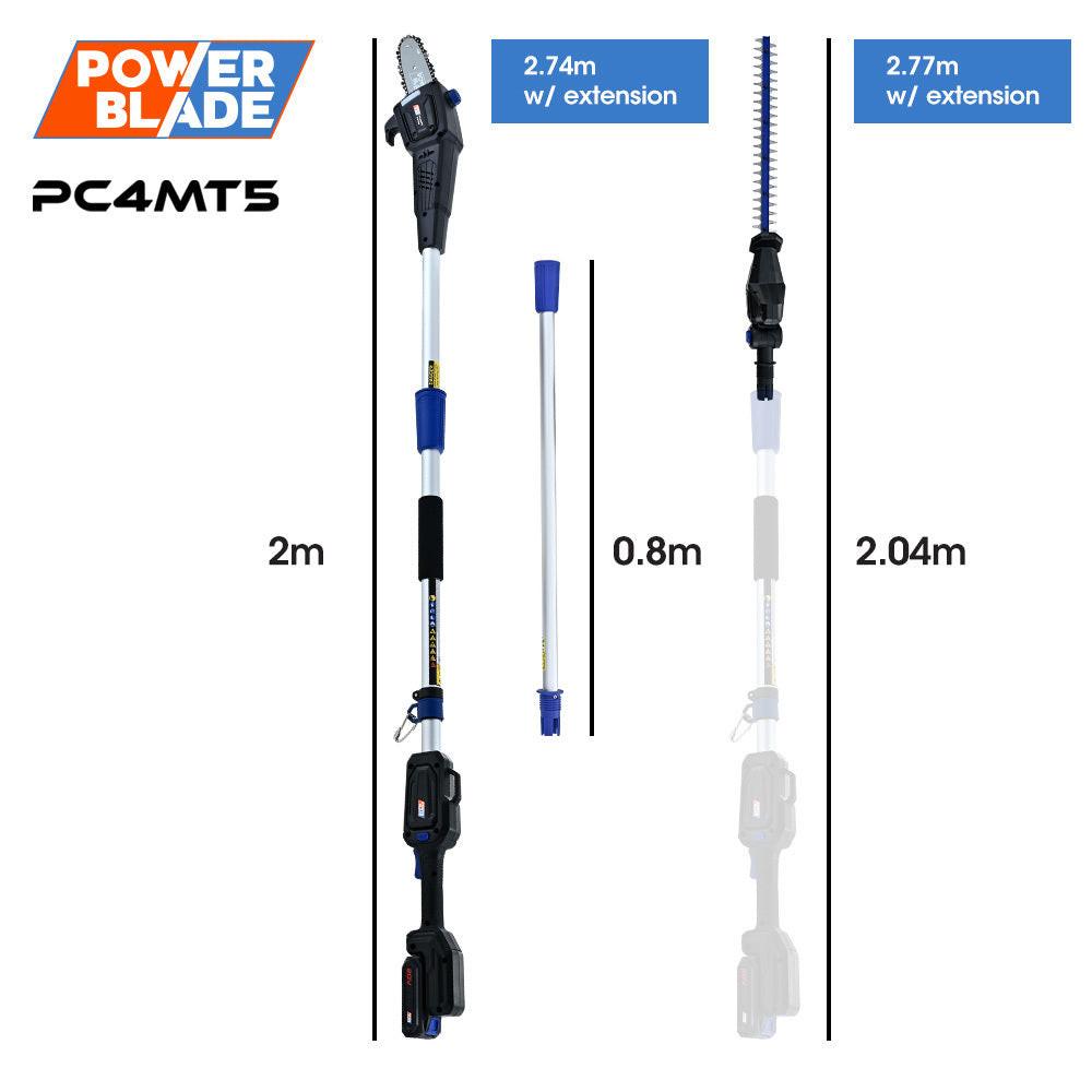 POWERBLADE 20V Cordless Pole Saw & Hedge Trimmer Combo, 8" Chainsaw Pruner & 20" Hedger, Telescopic Handle, Battery and Fast Charger Kit.