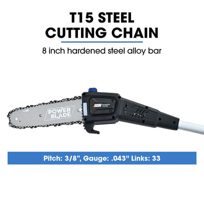 POWERBLADE 20V Cordless Pole Saw & Hedge Trimmer Combo, 8" Chainsaw Pruner & 20" Hedger, Telescopic Handle, Battery and Fast Charger Kit.