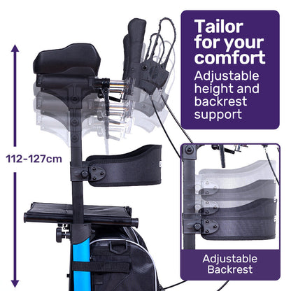 EQUIPMED Upright Rollator Walker with Forearm Support Rests, Mobilty Aid with Seat, Blue