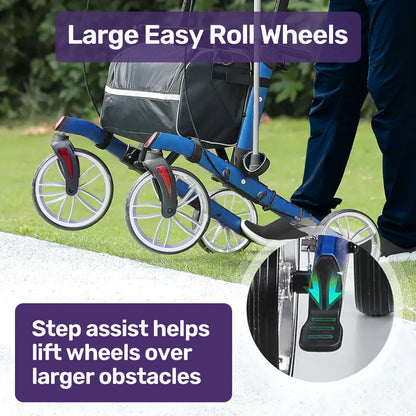 EQUIPMED Upright Rollator Walker with Forearm Support Rests, Mobilty Aid with Seat, Blue