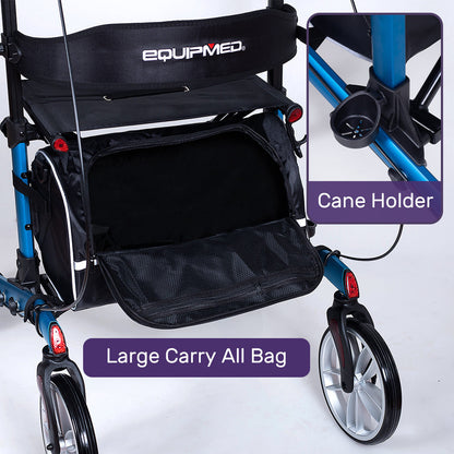 EQUIPMED Upright Rollator Walker with Forearm Support Rests, Mobilty Aid with Seat, Blue