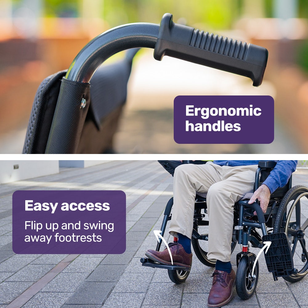 EQUIPMED Power Electric Wheelchair, Long Range, Airline Approved, Folding, Aluminium Frame, Lithium Battery, Blue