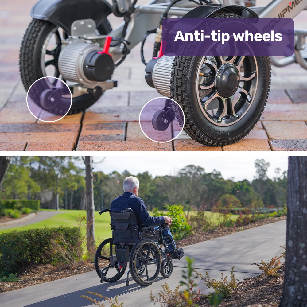 EQUIPMED Power Electric Wheelchair, Long Range, Airline Approved, Folding, Aluminium Frame, Lithium Battery, Blue