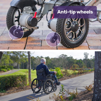 EQUIPMED Power Electric Wheelchair, Long Range, Airline Approved, Folding, Aluminium Frame, Lithium Battery, Blue
