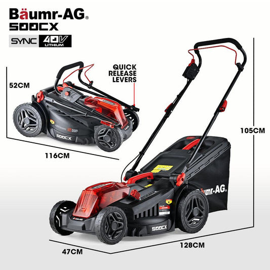 BAUMR-AG 500CX 40V SYNC 17" Cordless Lawn Mower Kit, Fast Charger, 2 x 4Ah Battery, 5 Stage Height Adjustment.