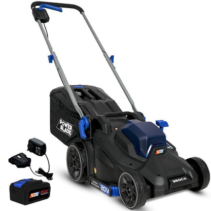 POWERBLADE 350CX 20V 13" Cordless Lawn Mower Kit, Fast Charger, 4Ah Battery, 5 Height, Brushless Electric, 330mm Cutting Path.