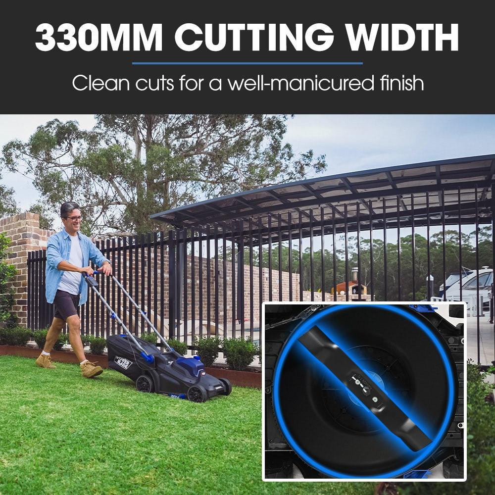 POWERBLADE 350CX 20V 13" Cordless Lawn Mower Kit, Fast Charger, 4Ah Battery, 5 Height, Brushless Electric, 330mm Cutting Path.