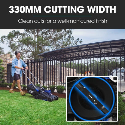 POWERBLADE 350CX 20V 13" Cordless Lawn Mower Kit, Fast Charger, 4Ah Battery, 5 Height, Brushless Electric, 330mm Cutting Path.