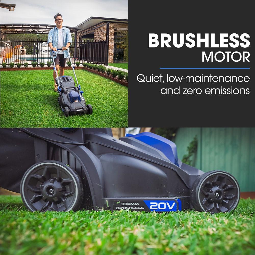 POWERBLADE 350CX 20V 13" Cordless Lawn Mower Kit, Fast Charger, 4Ah Battery, 5 Height, Brushless Electric, 330mm Cutting Path.