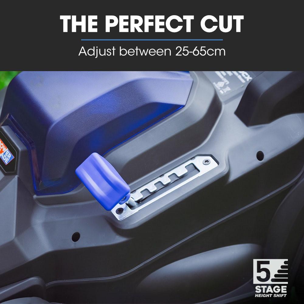 POWERBLADE 350CX 20V 13" Cordless Lawn Mower Kit, Fast Charger, 4Ah Battery, 5 Height, Brushless Electric, 330mm Cutting Path.